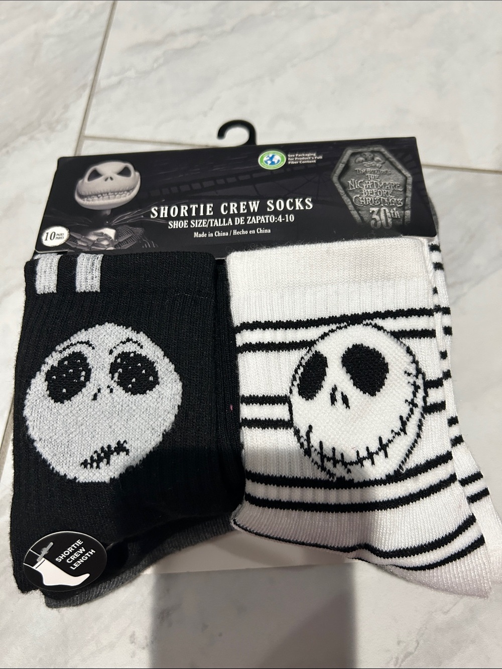 Nightmare before Christmas Shorty crew socks unisex  size 4-10